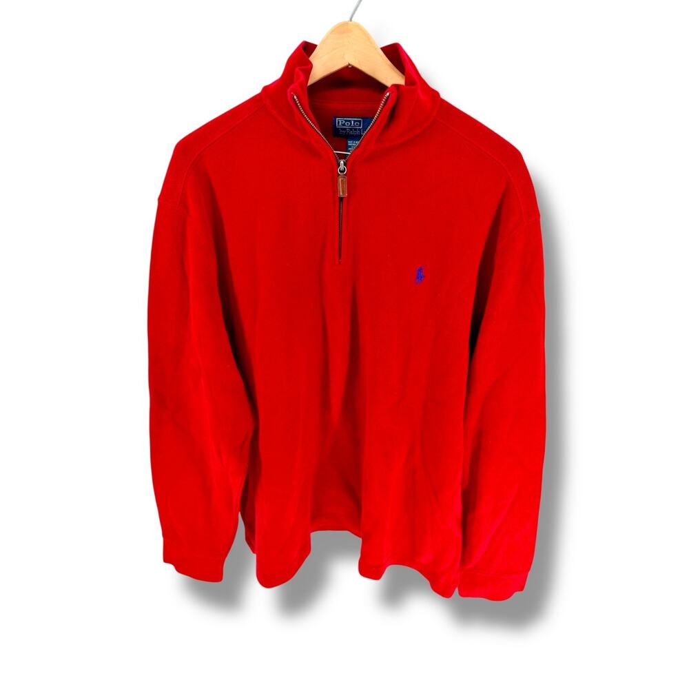 Polo Ralph Lauren Men's 1/4 Zip Pullover XL Red Mock Neck Sweater Blue Pony Logo